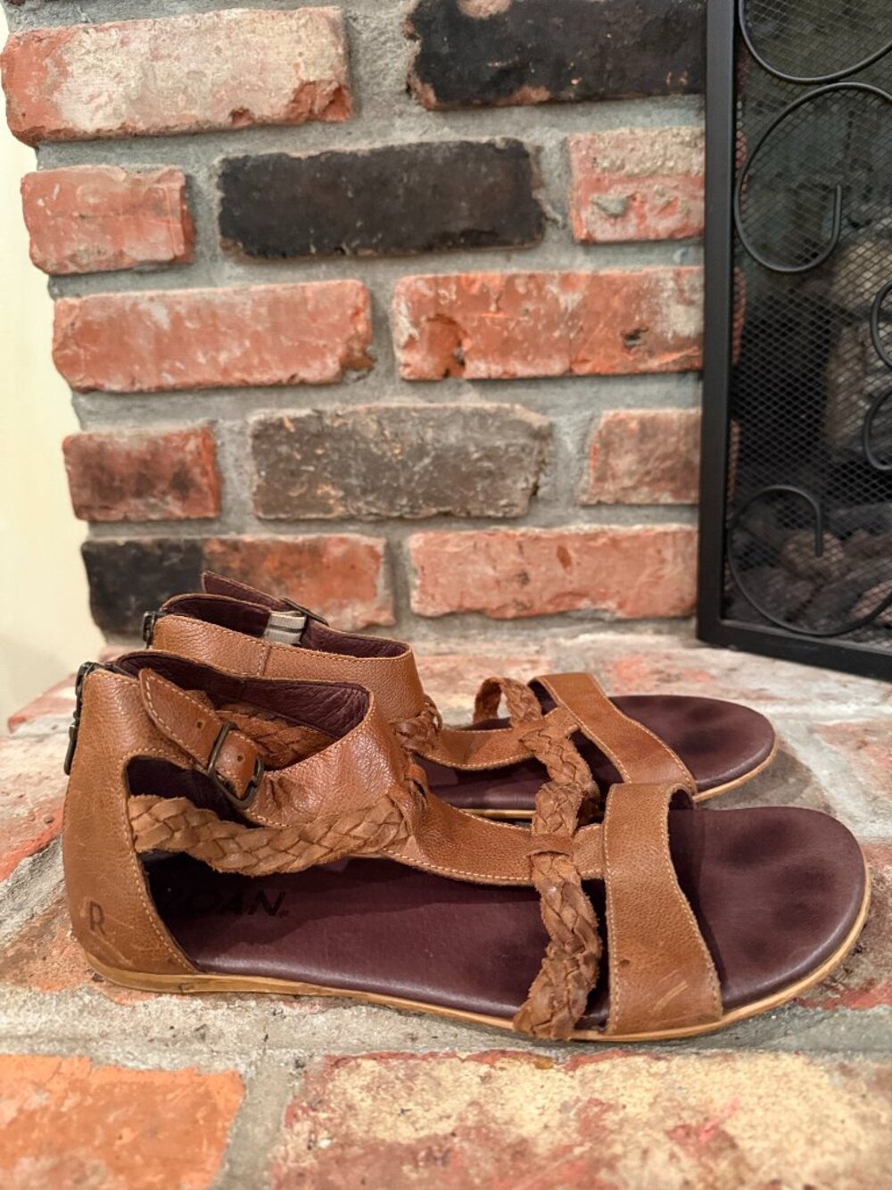 Roan Posey Brown Braided Leather Strap Gladiator Sandals Shoes 9.5